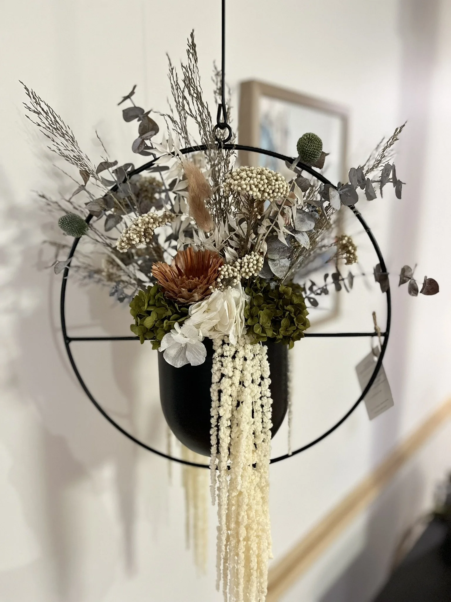 The Preserved Stem Hanging Arrangement Black and Rustic1.JPEG