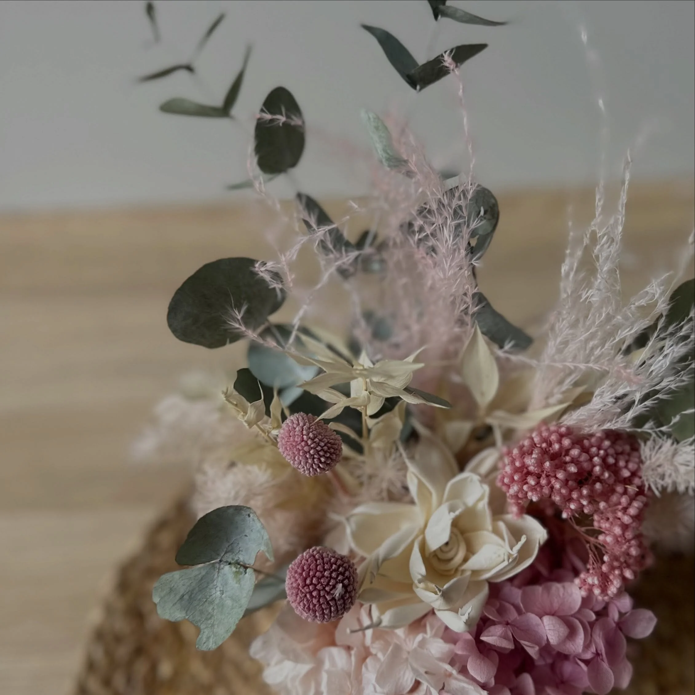 It&rsquo;s in the details ~ pinks and dried blue gum, bringing a beautiful contrast to our moderate arrangements