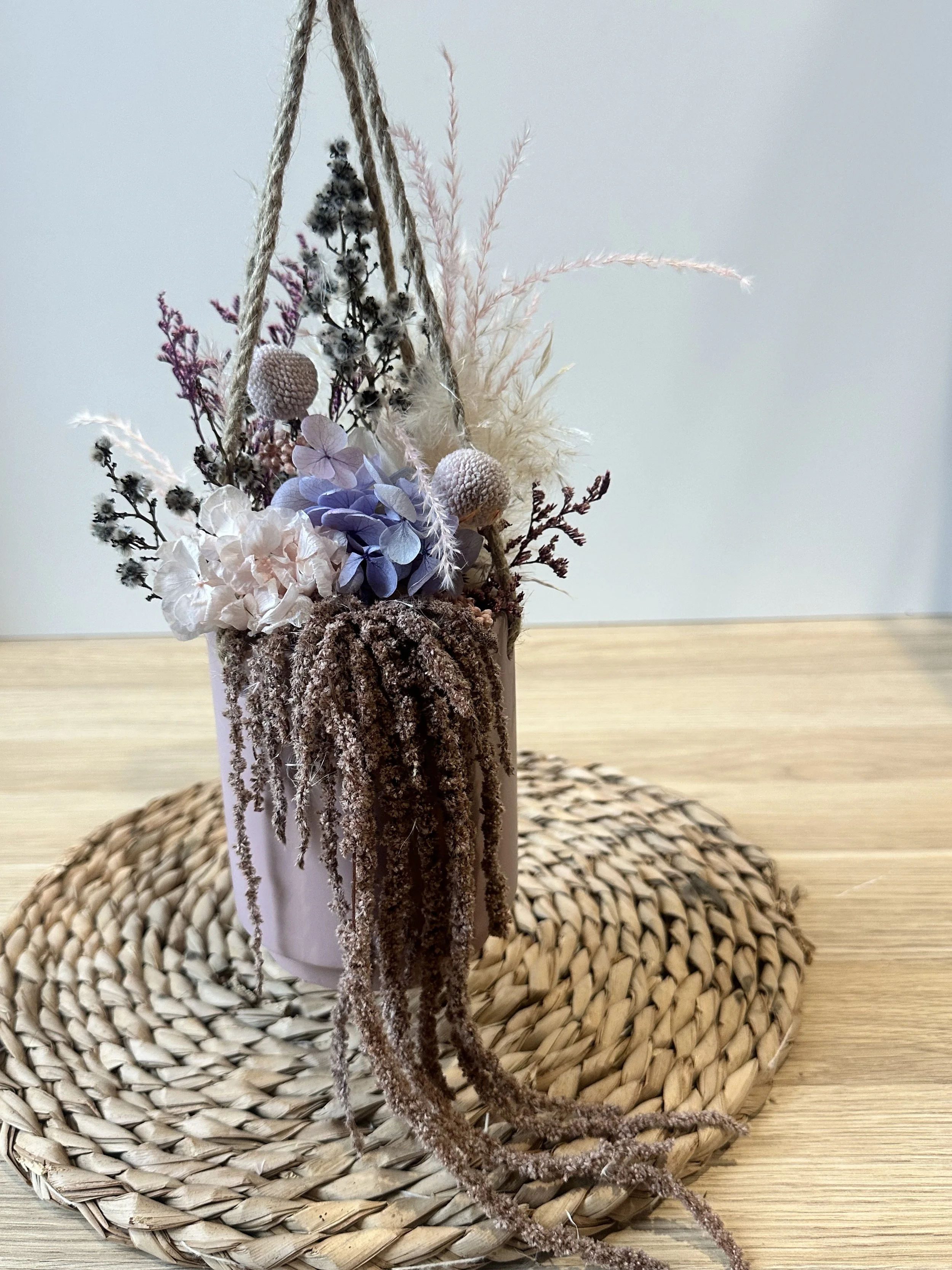 Dried Flower Arrangement - Hanging Pot - Dusty Pink