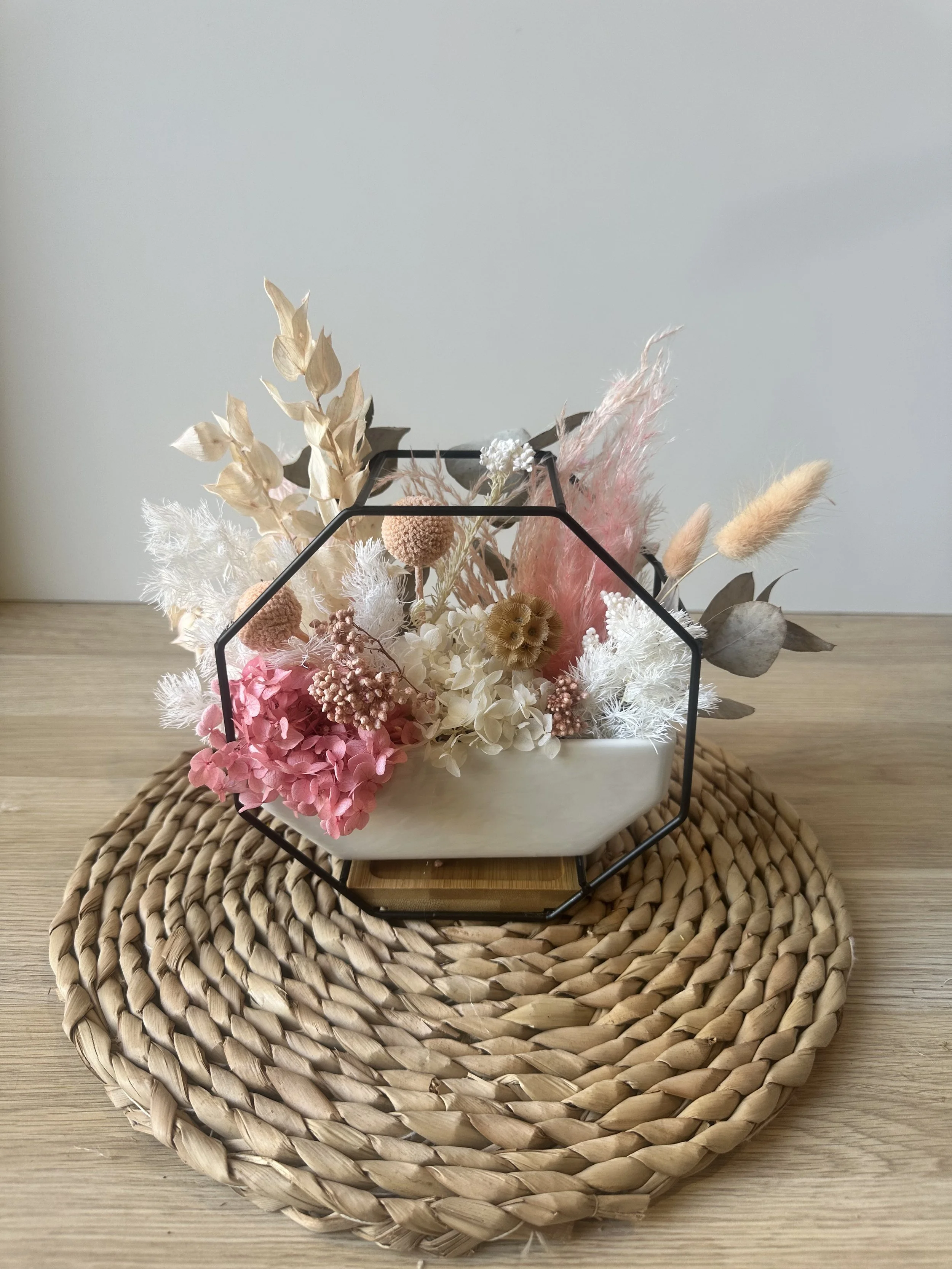 Dried Flower Arrangement - Octagon Black & Blush