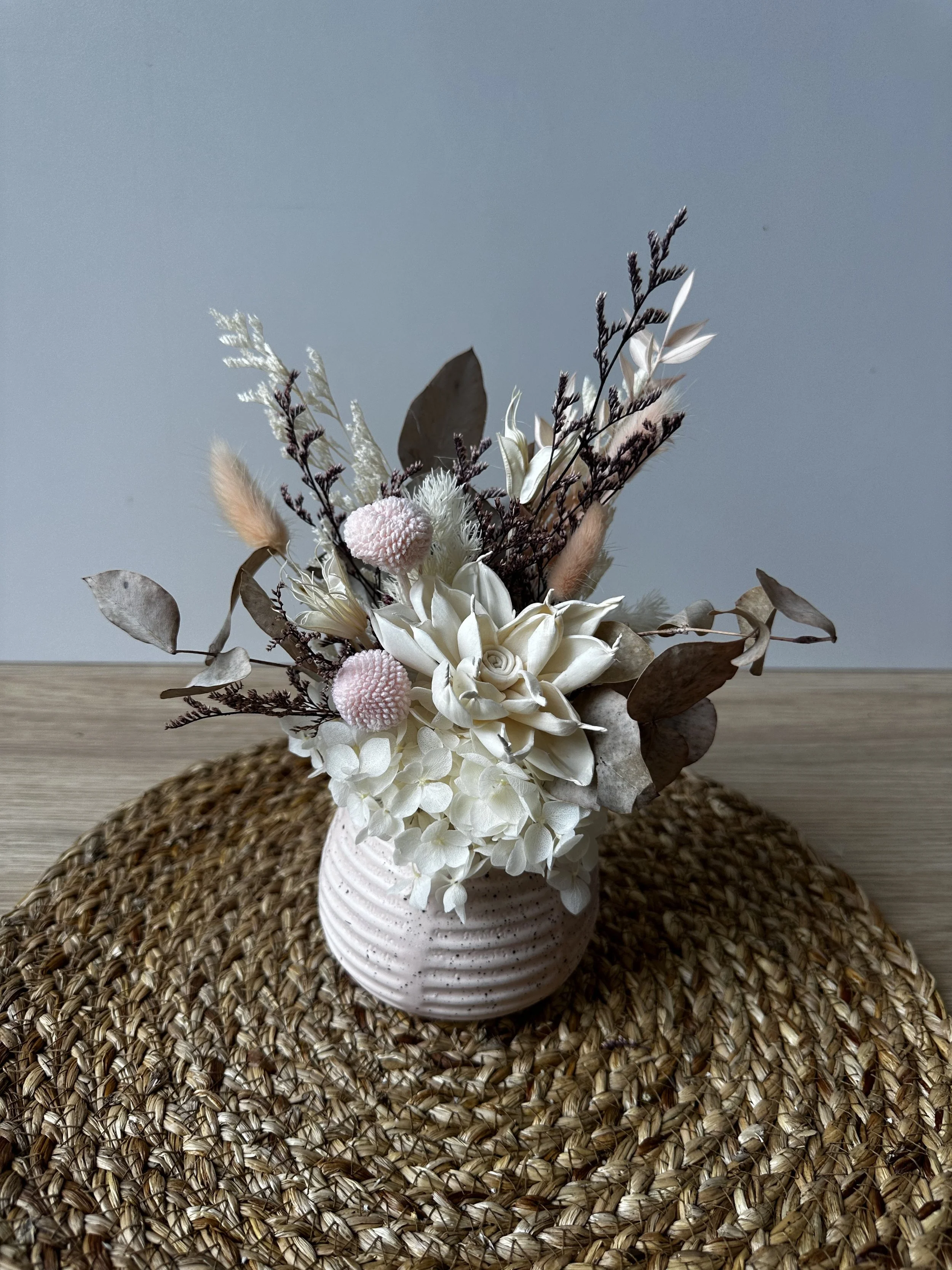 Dried Flower Arrangement - Mini Vase Pink & Purple