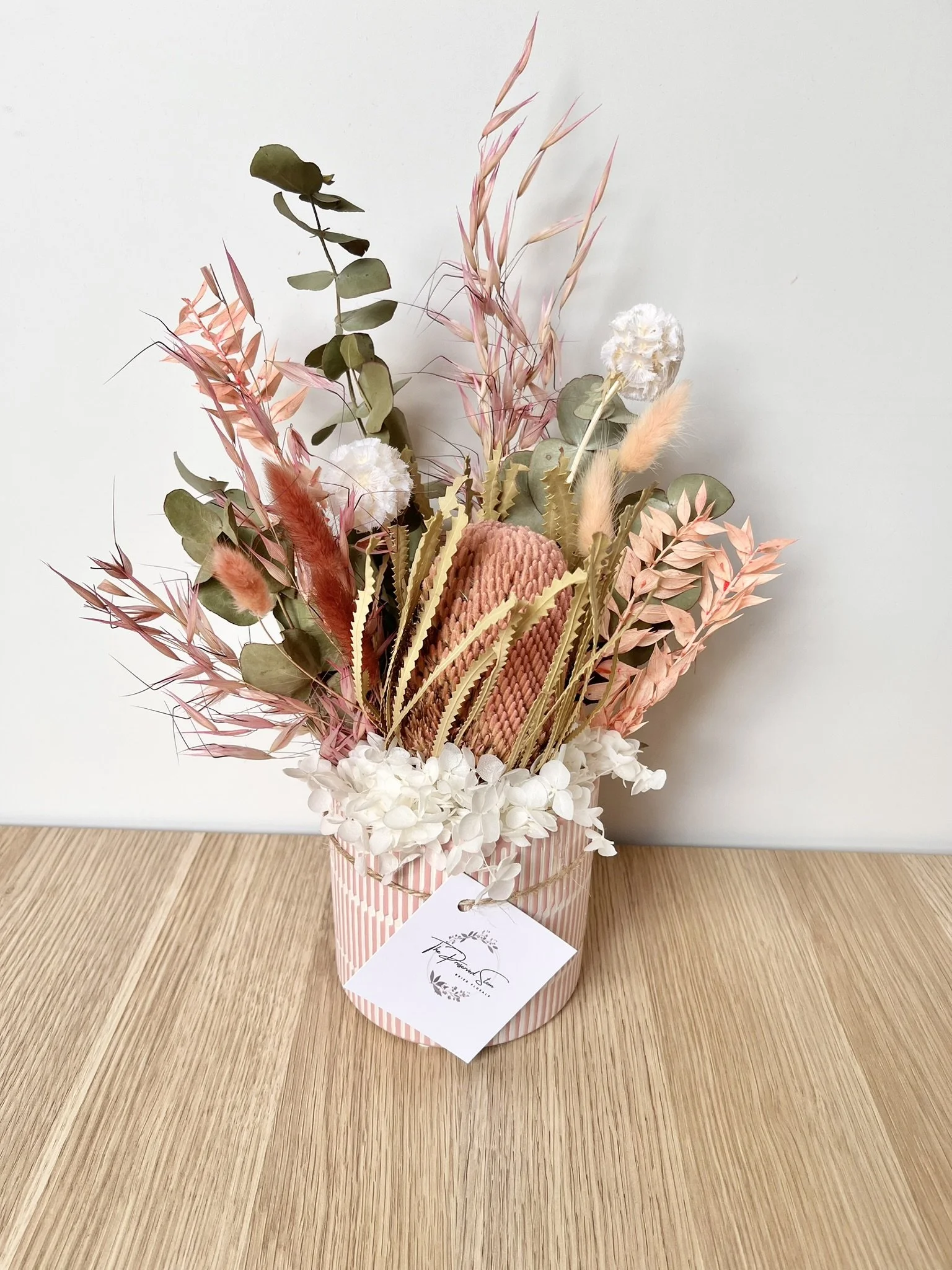 The Preserved Stem - Dried Flower Arrangement - Pink Banksia.JPEG