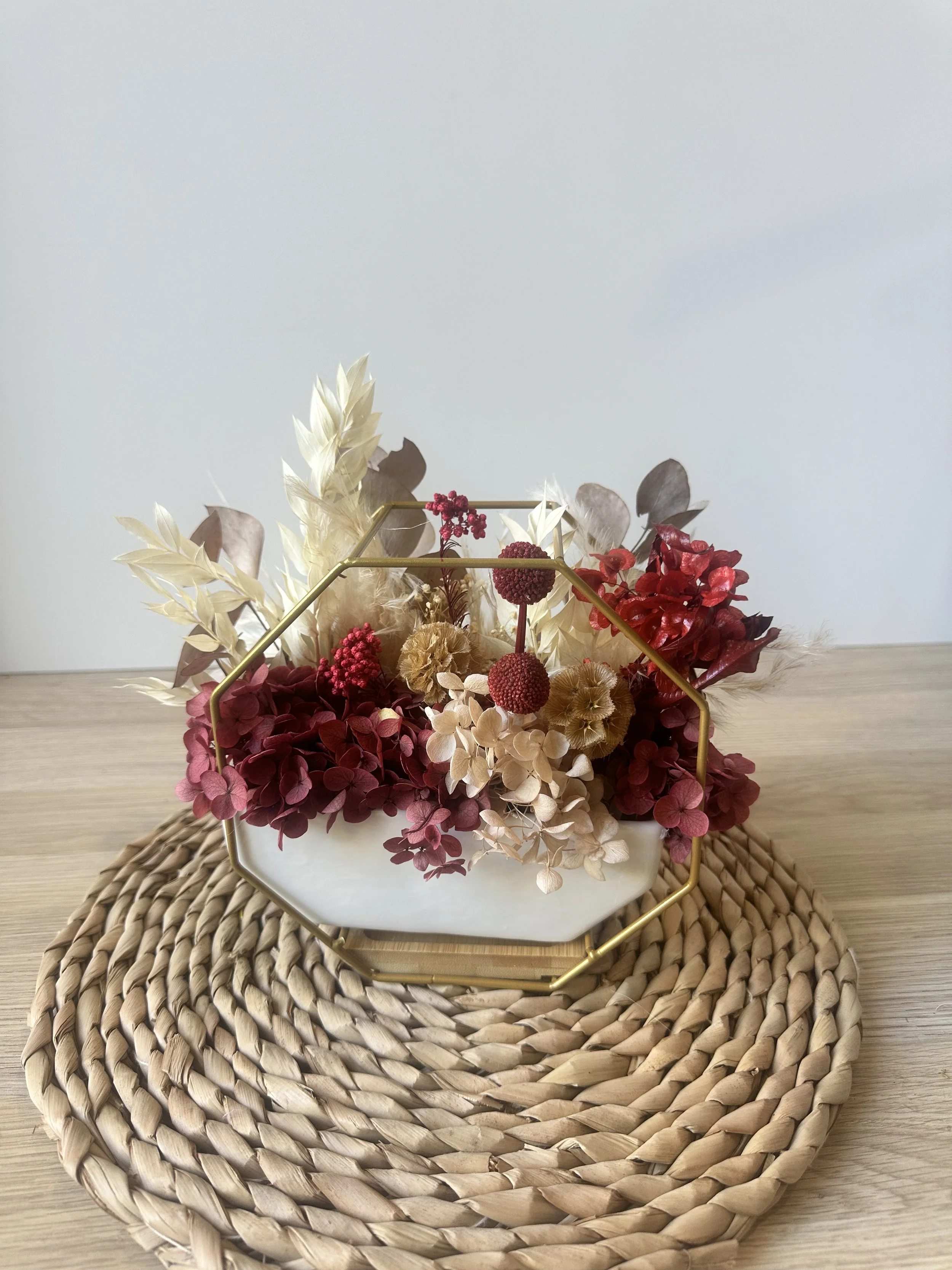 Dried Flower Arrangement - Octagon Gold & Ruby