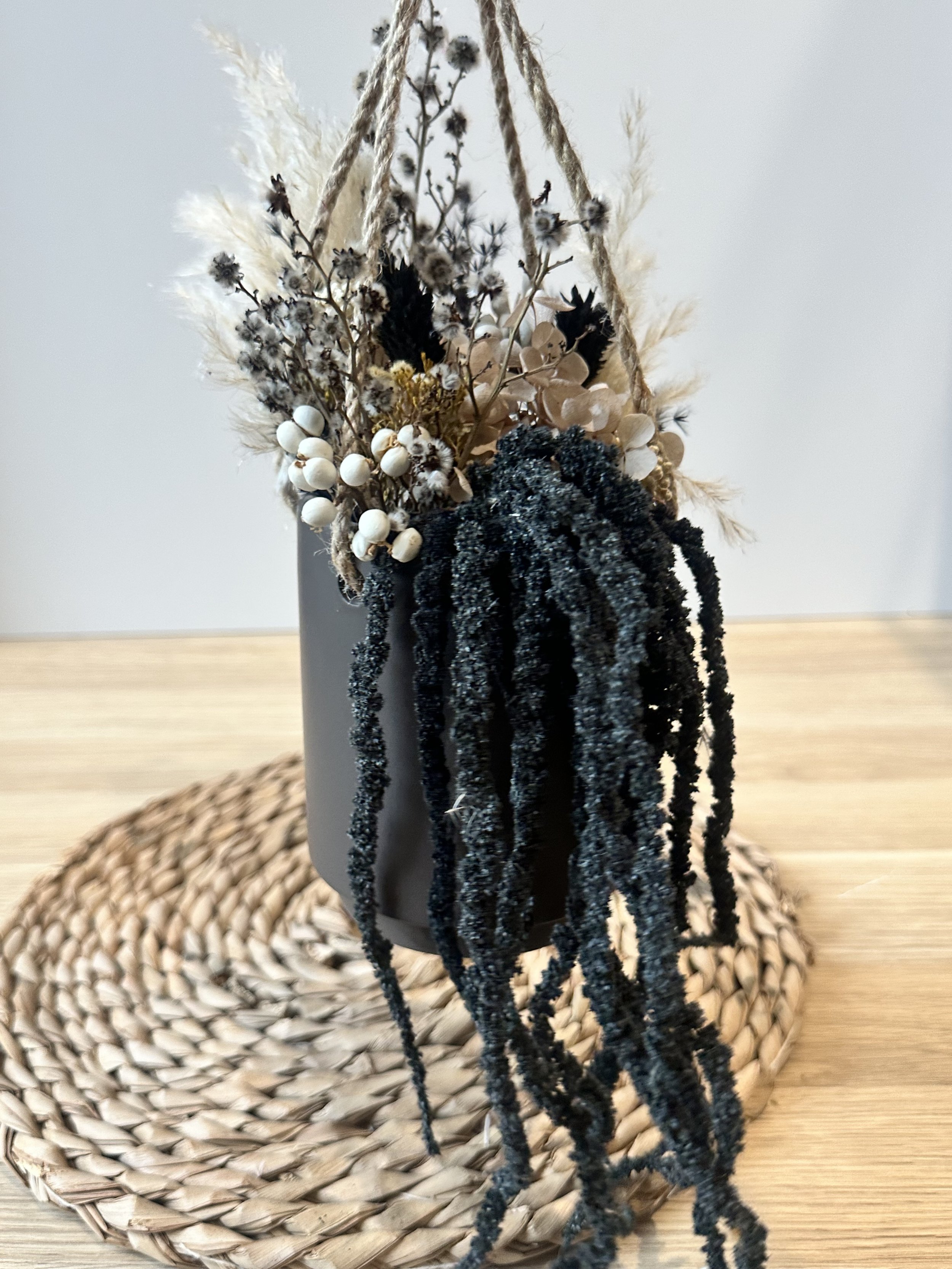Dried Flower Arrangement - Hanging Pot - Charcoal