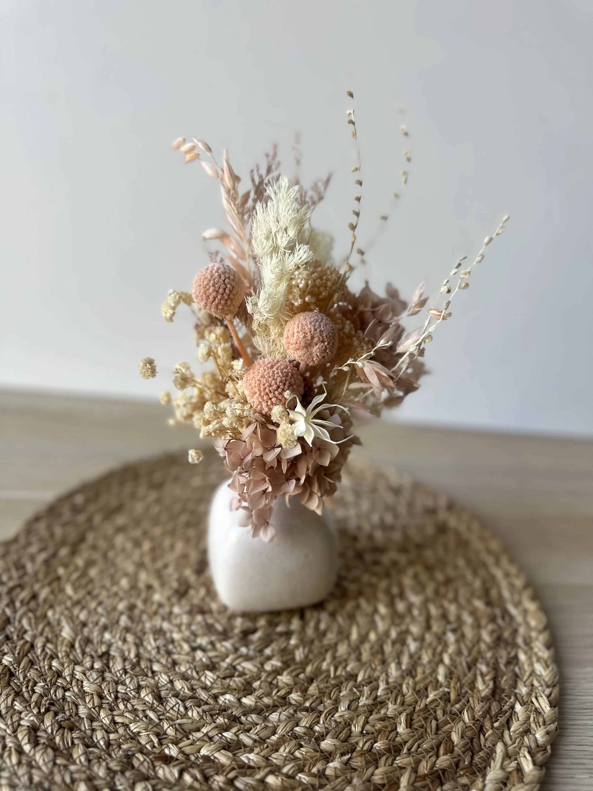 Dried Flower Arrangement - Mini Vase Peach & Natural