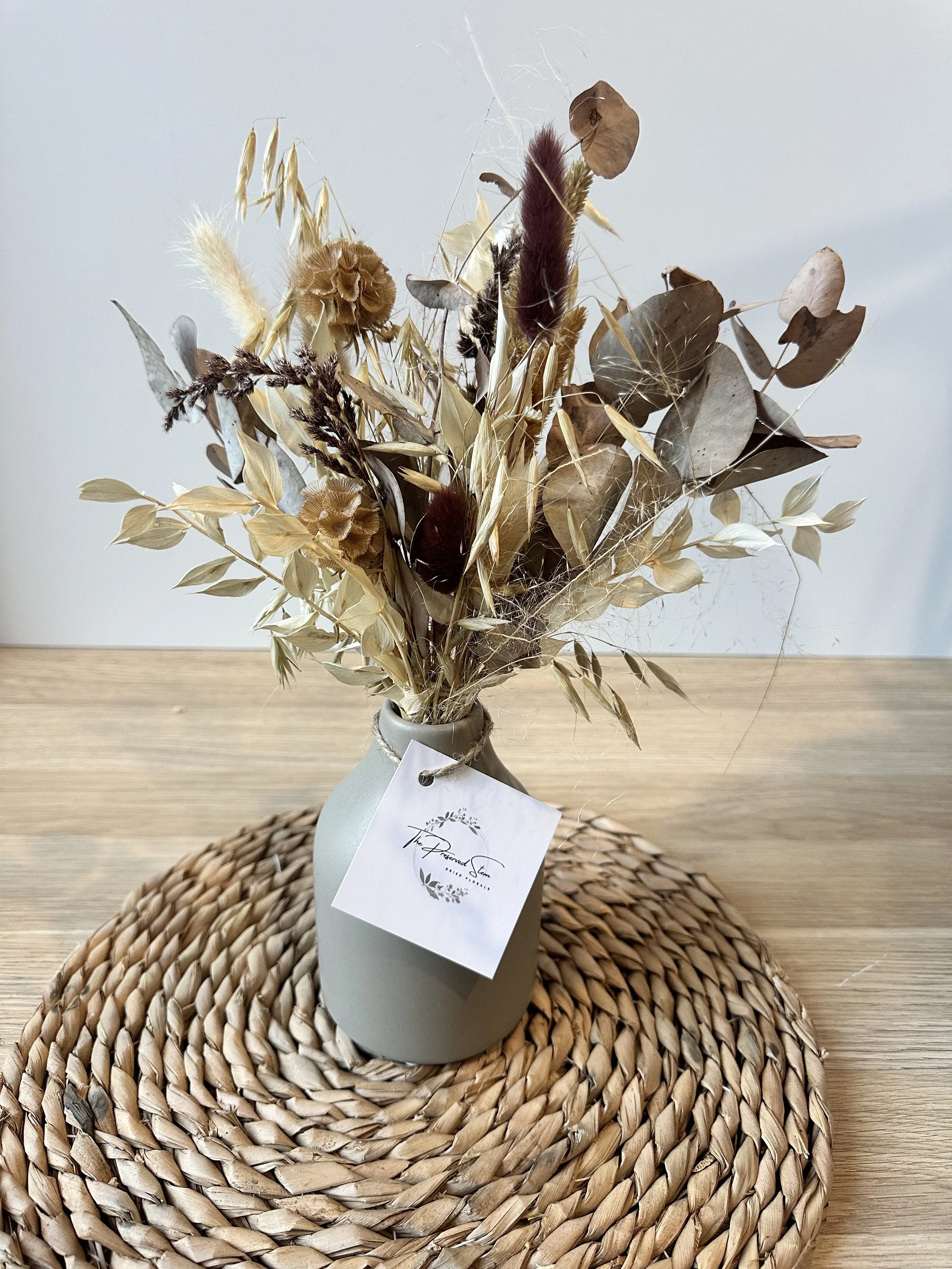 Dried Flower Arrangement - Grey Vase Native