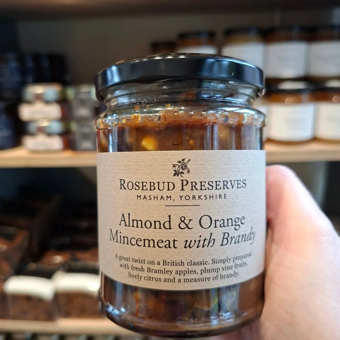 We've had a delivery of Rosebud deliciousness! 

For the bakers we've got Almond &amp; Orange Mincemeat with Brandy and new to us there's Rose Petal Jelly as well as Sticky Date &amp; Prune Chutney. 

Both make great accompaniments for your Christmas