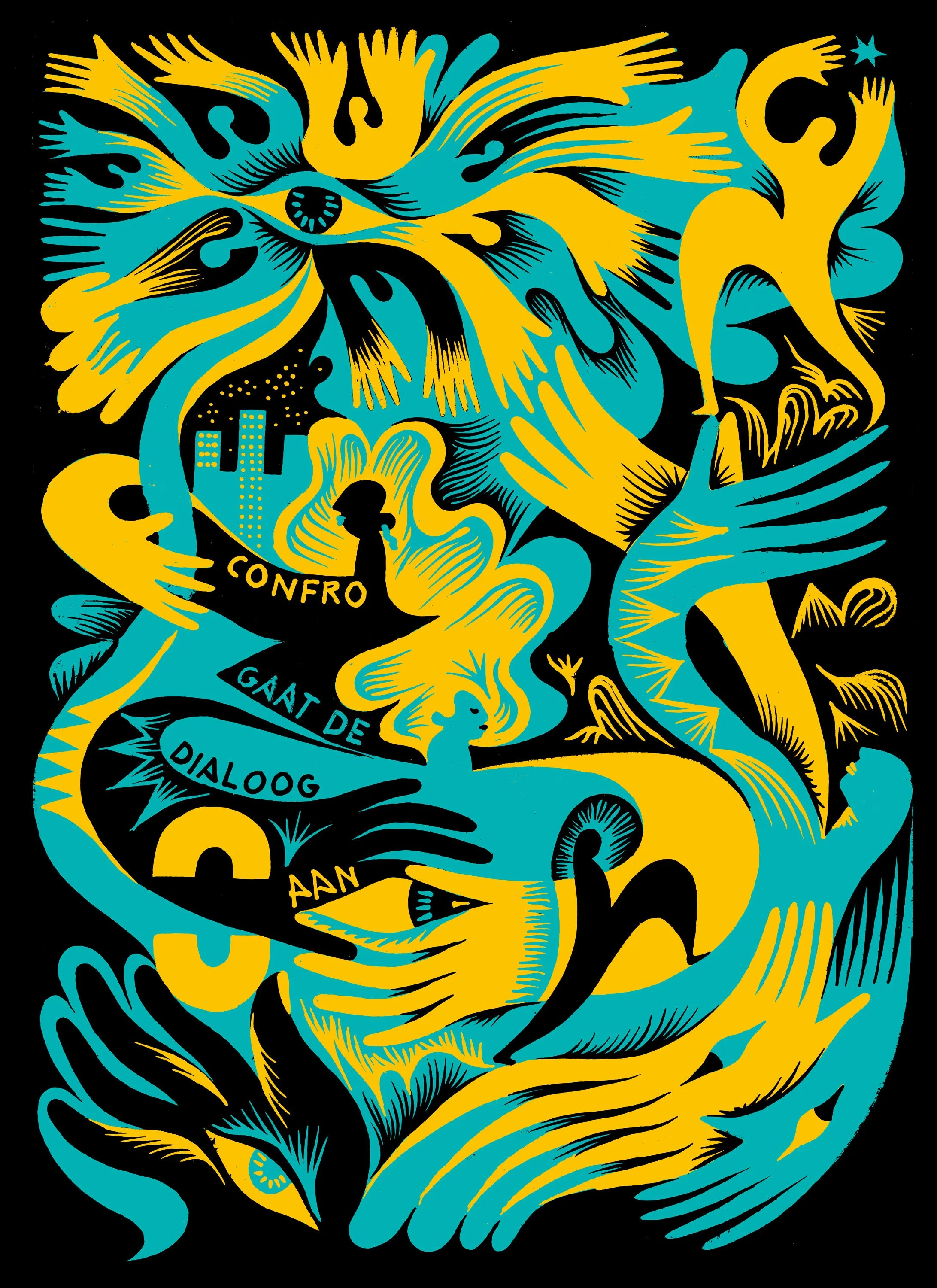 Confro gaat de dialoog aan   T-shirt design. Through theater, workshops and educational programs, Confro teaches and supports youth. They open up the dialog about difficult themes and break through taboos.