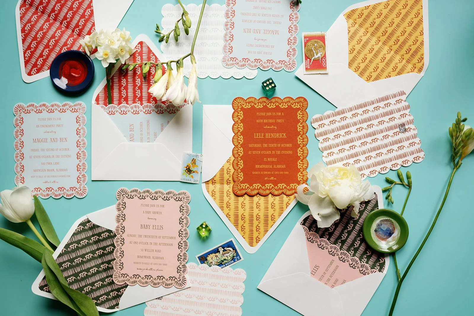 Party Invitations | Scalloped Floral Stripes