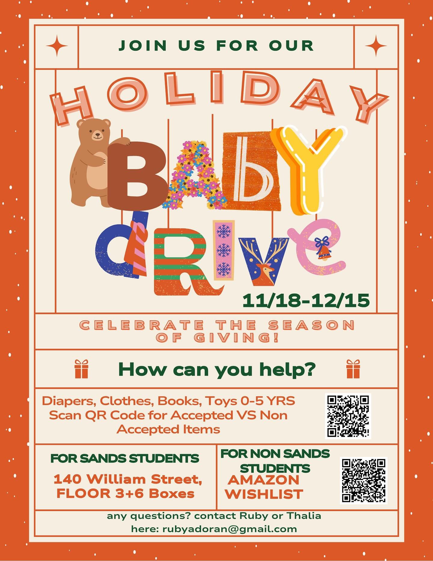 @thalia.vasilakis and i are hosting a baby drive this holiday season for Little Essentials, an organization that offers at risk families living in poverty children&rsquo;s supplies and parenting education to promote the health, wellbeing, and safety 