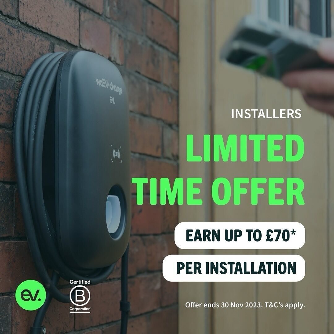 ⚡️💰 INSTALL SMART, EARN BIG WITH ev.energy and waEV-charge. 

Looking to boost your earnings effortlessly?

ev.energy needs your help to get EV drivers smart charging before winter comes.
In return, you could earn:

🔌 &pound;10 when you install a w