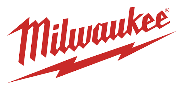 Milwaukee logo in red with lightning bolt design