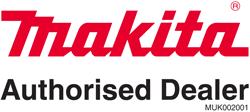 Makita Authorized Dealer logo with red and black text on a white background.