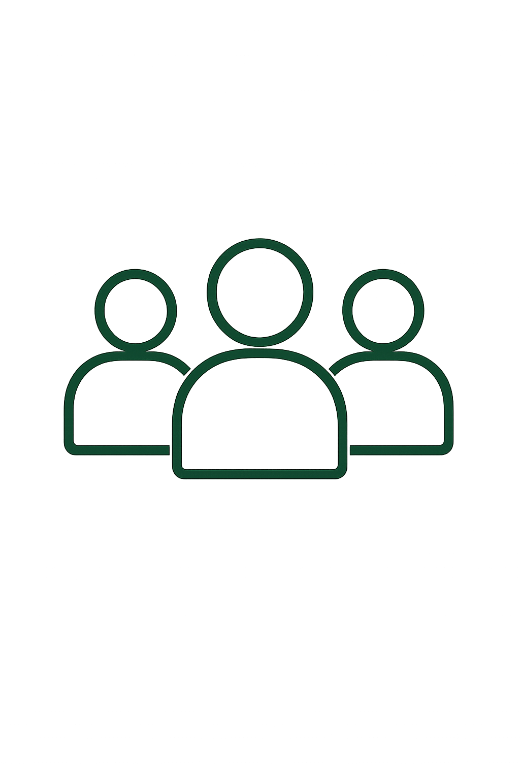 Icon representing three people, with one larger in front and two smaller behind, illustrating teamwork or community.