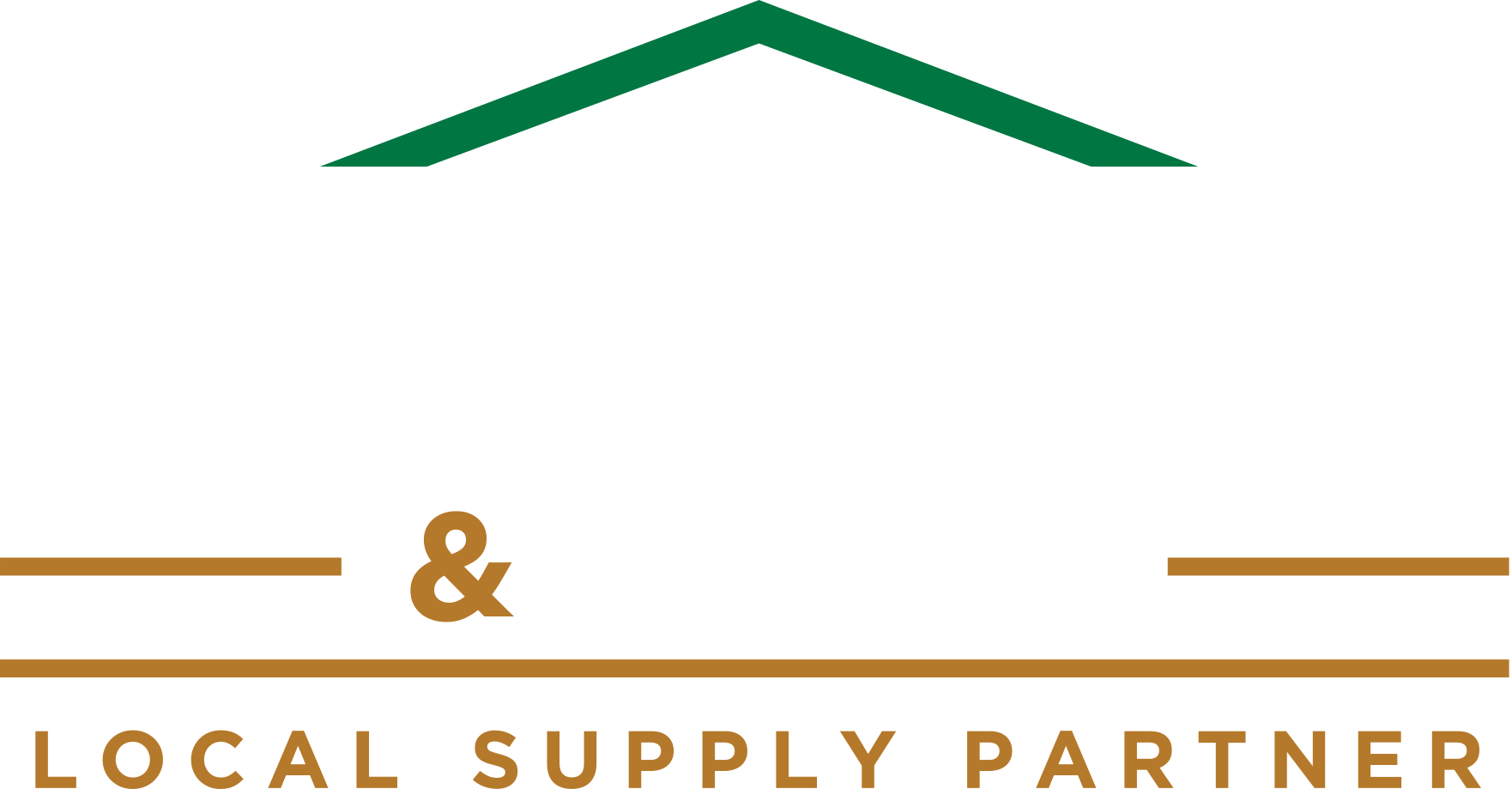 Logo for Parker & Sons, a local supply partner, featuring a green roof graphic and company name in bold white text, with a tagline indicating their local supply partnership.