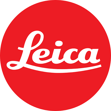 Leica logo in a red circle with white text.