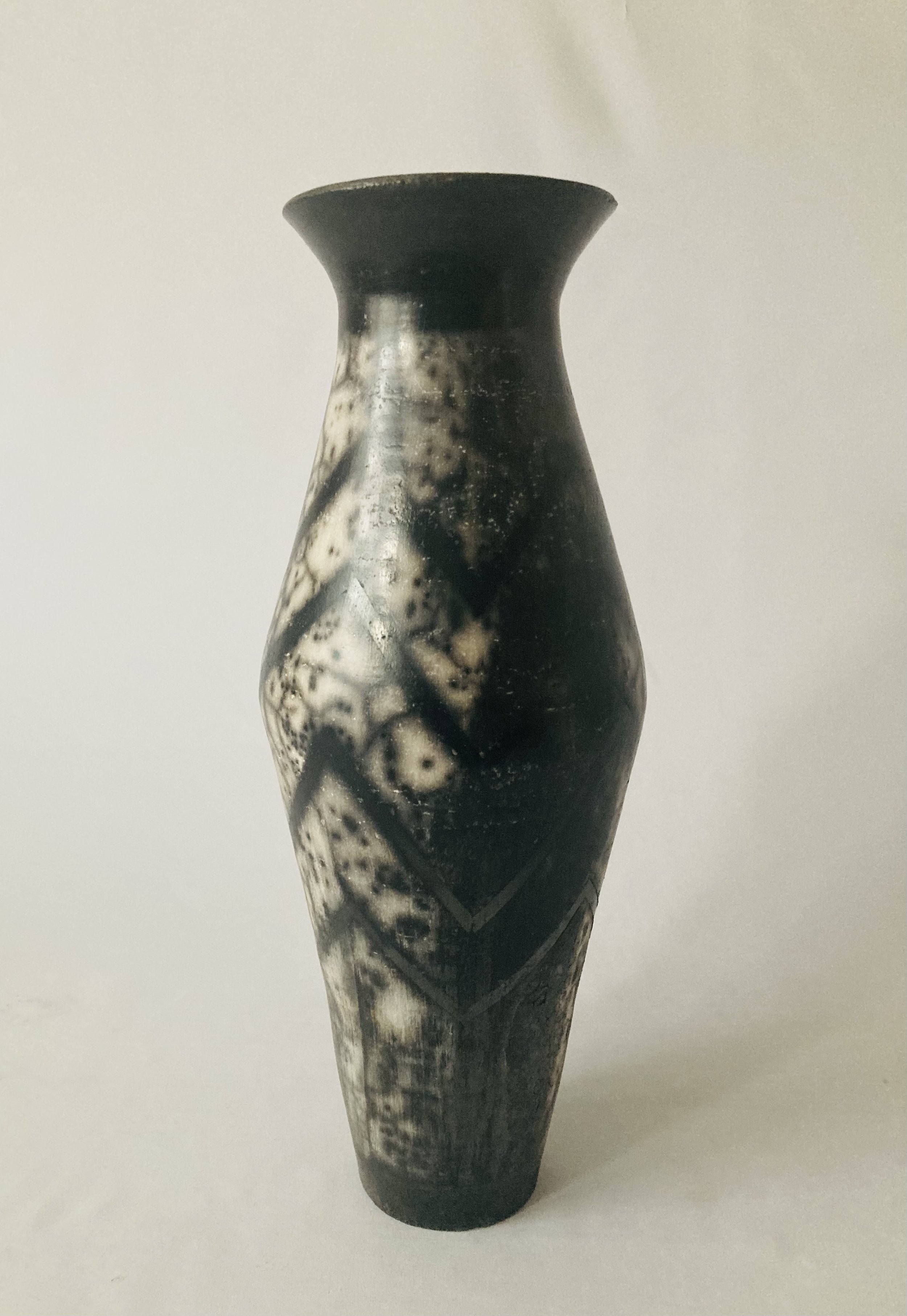 Jill Tattersall large naked raku vase with zigzag design.jpg