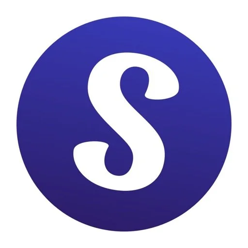 A blue circular logo with a white stylized letter 'S' in the center.