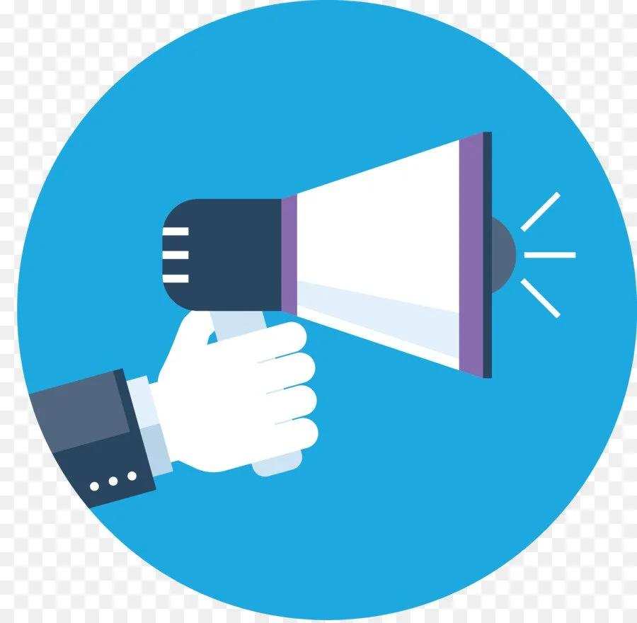 Hand holding a megaphone with sound waves, symbolizing announcement or communication.