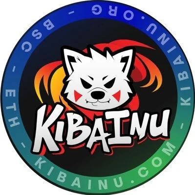 Logo featuring a stylized angry white wolf with red markings and flames, surrounded by a blue circular border with the text "KIBAINU" and "KIBAINU.COM".