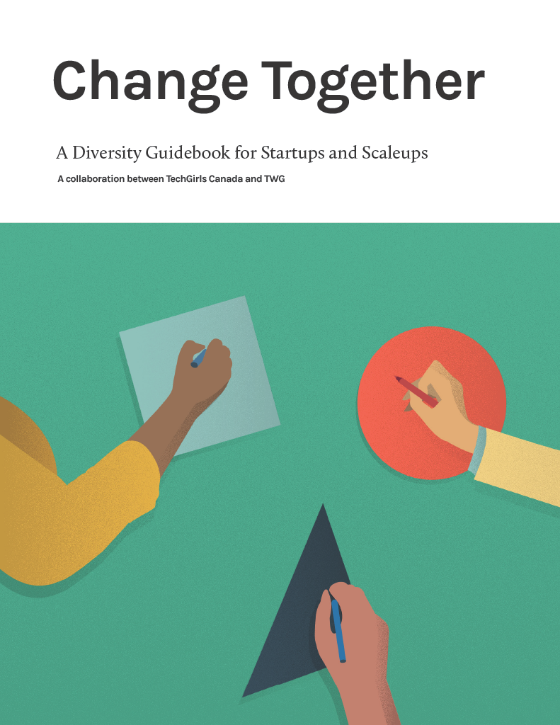  Report cover for Change Together: A Diversity Guidebook for Startups and Scaleups with an image of different people collaborating 