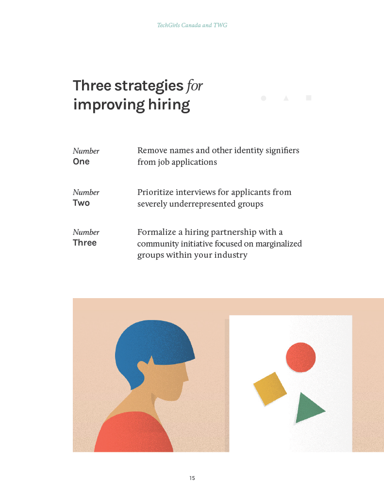  An example page from the Change Together report with the heading “Three Strategies for improving hiring” 