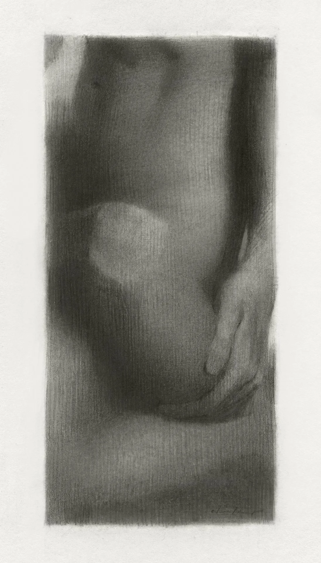ZACHARY OLDENKAMP  SUDDENLY IT GETS EASY Charcoal and graphite on paper 4 x 2 inches 1O.1 x 5 centimeters   SOLD