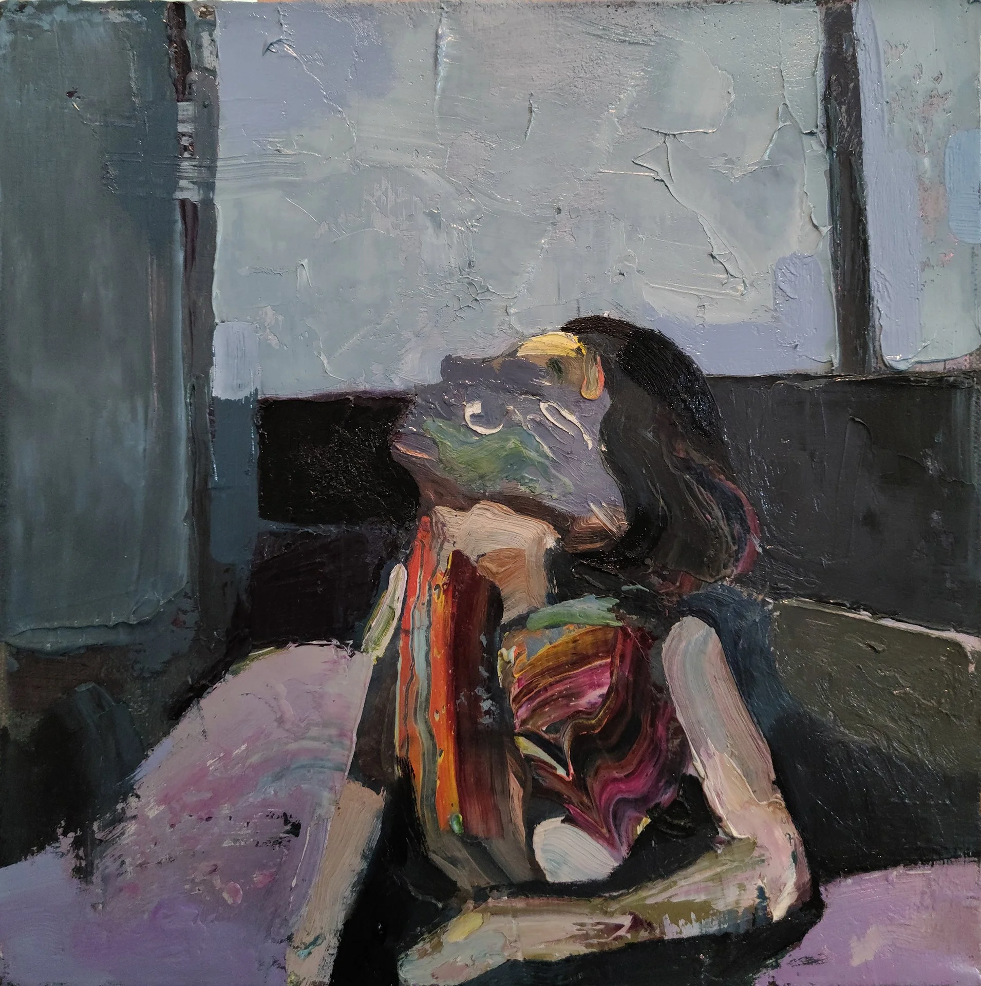 ILYA SHKIPIN  WEIGHT  Oil on canvas 10 x 10 inches 25.4 × 25.4 centimeters  $550   INQUIRE →  