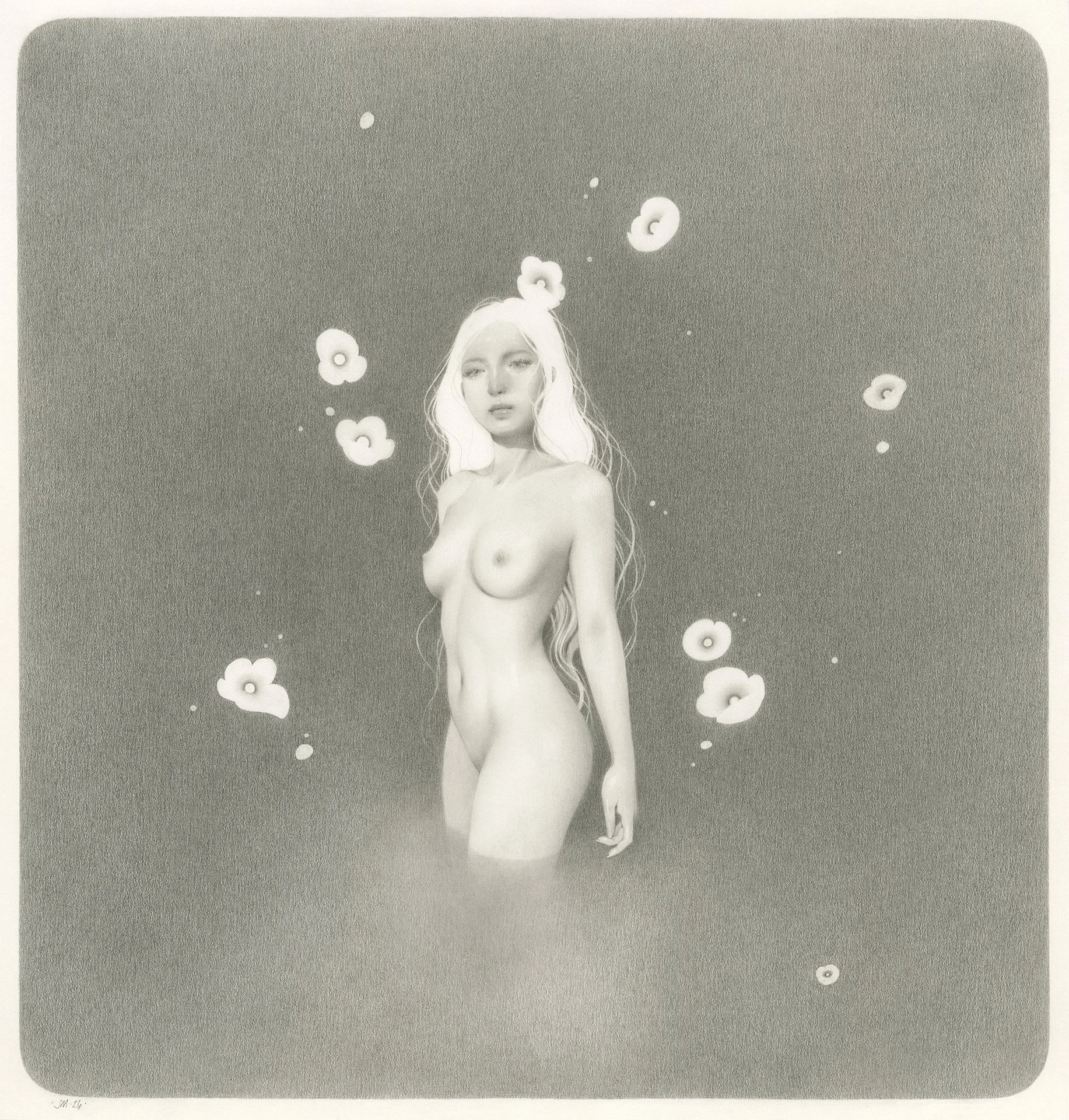 SOEY MILK  THE UNBROKEN ELSEWHERE  Graphite on bristol 13.5 × 13  inches 34.3 × 33 centimeters  $4400   INQUIRE →  
