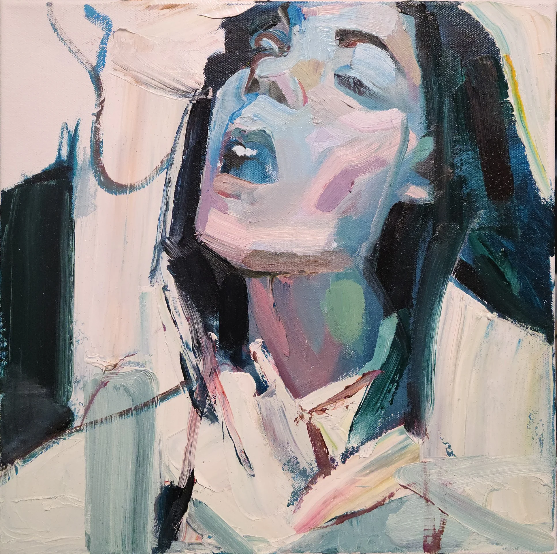ILYA SHKIPIN  CLOSED EYES  Oil on canvas 12 x 12 inches 30.5 × 30.5 centimeters   RESERVED  