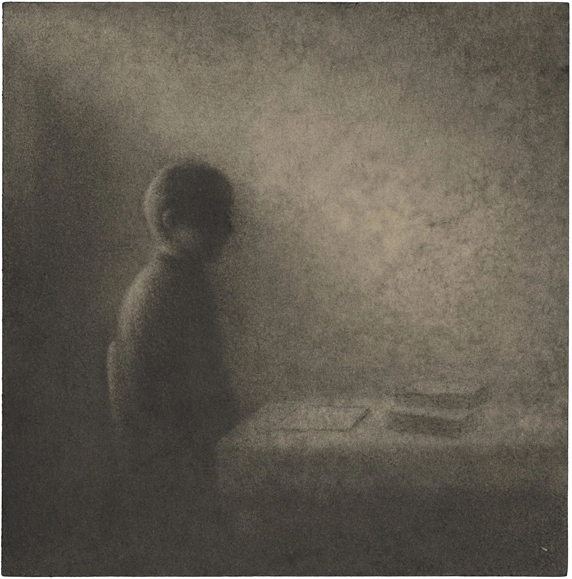 MARINA HO  À L'ÉTUDE (477)  Charcoal on paper on wood 7.9 x 7.9 inches 20 × 20 centimeters  $900   INQUIRE →  