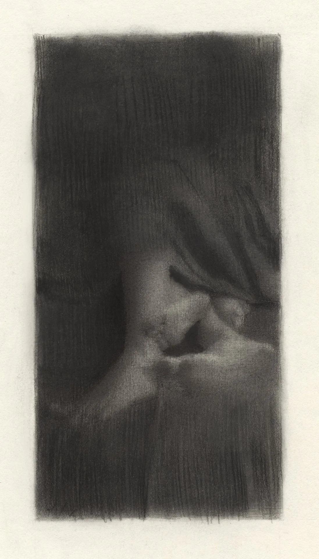 ZACHARY OLDENKAMP  WALTZ Charcoal and graphite on paper 4 x 2 inches 1O.1 x 5  centimeters   SOLD
