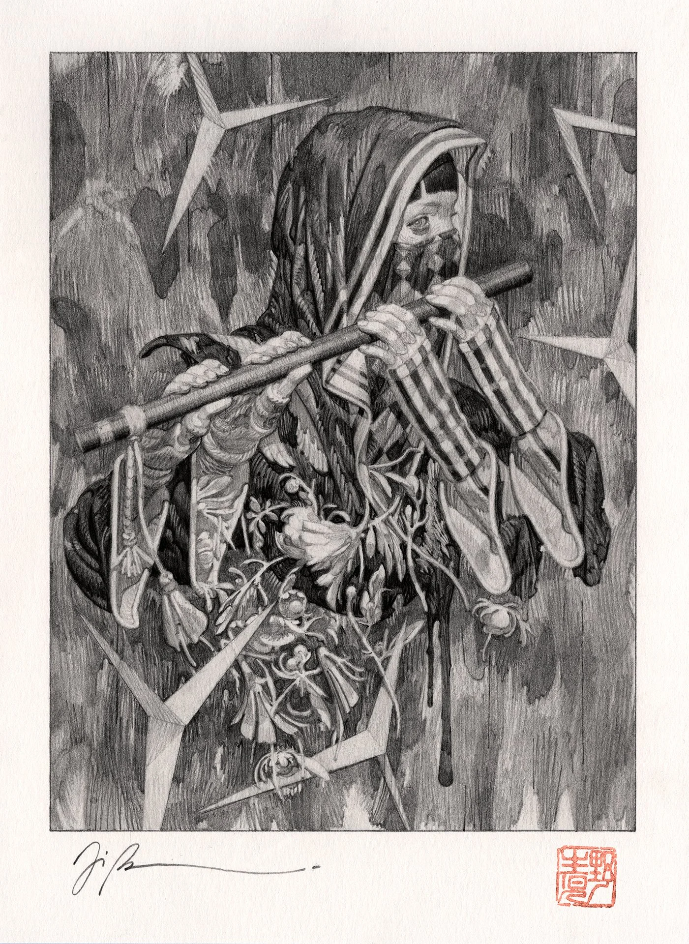 JOÃO RUAS  CONFUTATIS II  Graphite on paper 9.7 x 7.1 inches 24.5 x 18 centimeters  $1800   BUY→  