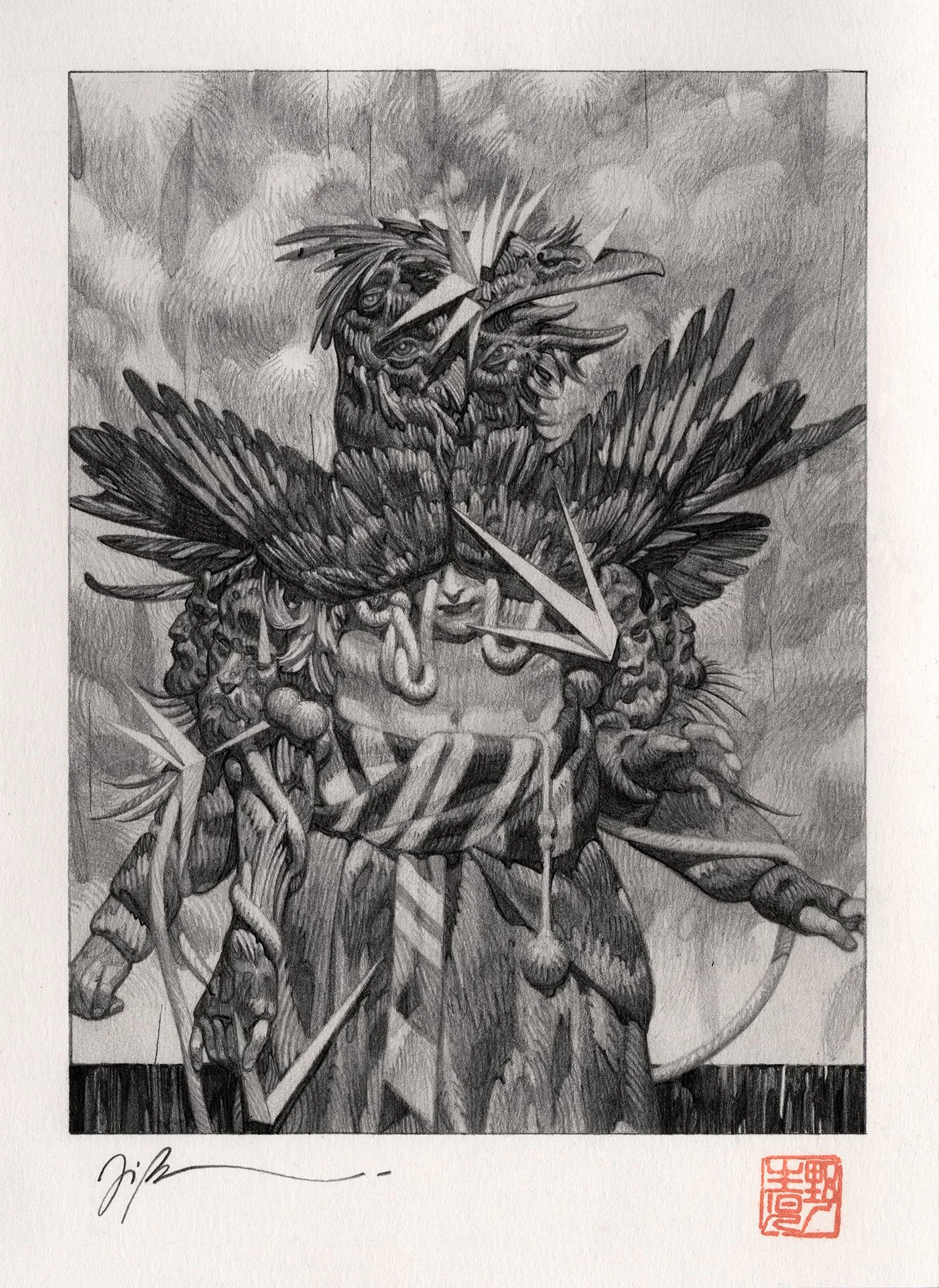 JOÃO RUAS  TENGU I  Graphite on paper 9.7 x 7.1 inches 24.5 x 18 centimeters  $1800   BUY→  