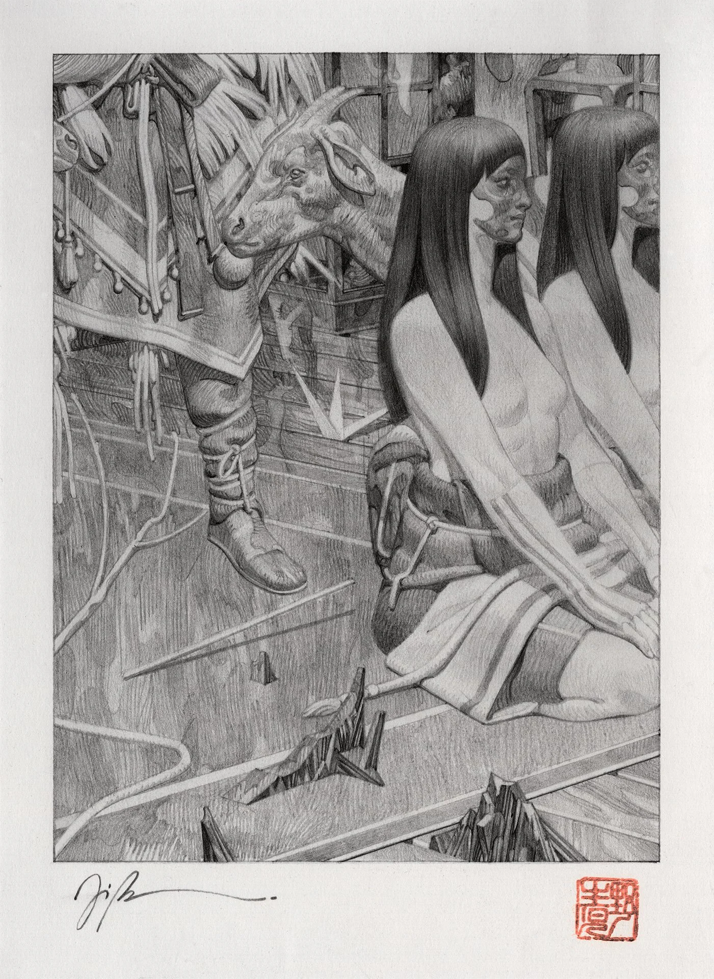 JOÃO RUAS  DOJO II  Graphite on paper 9.7 x 7.1 inches 24.5 x 18 centimeters   SOLD  