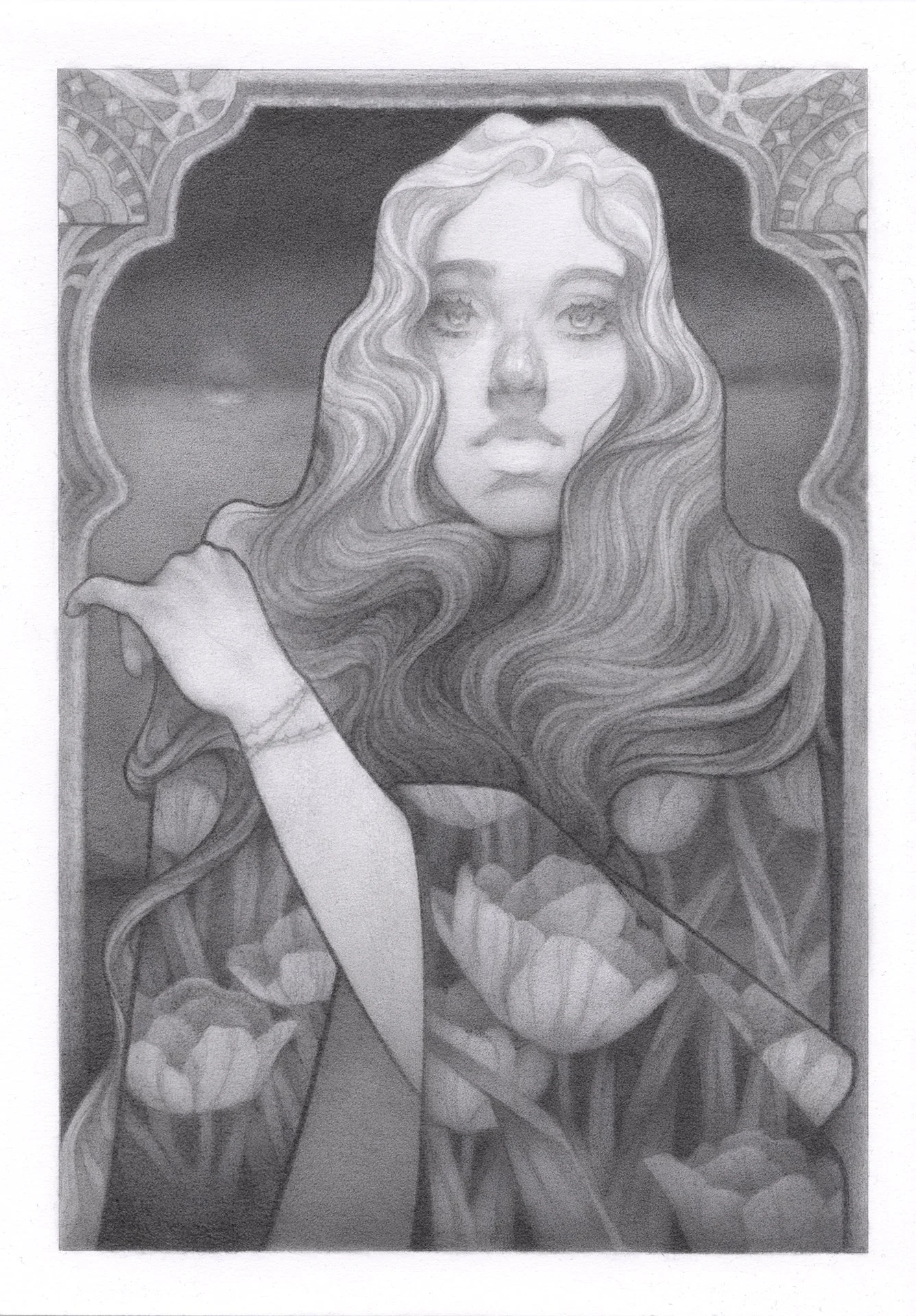 ESRA TURHAN  THE TULIP SHAWL  Graphite on paper 11.7 x 8.3 inches 29.5 × 21 centimeters  $1400   INQUIRE →  