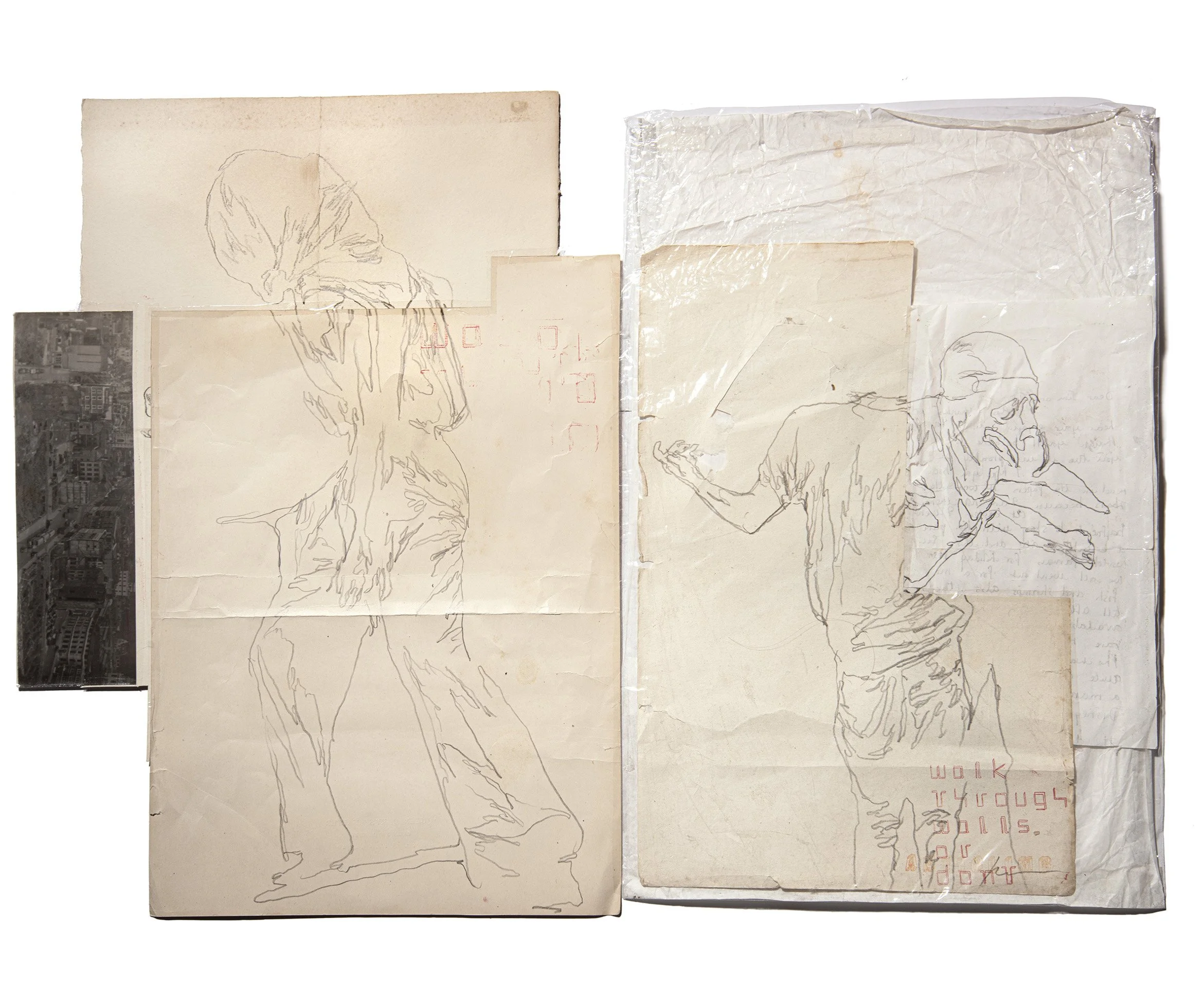 PHIL HALE  WALK THROUGH WALLS OR DON'T (01)  Graphite on antique prints, photograph, cellophane bag 28 x 28 inches (approx.) 71.1 x 71.1 centimeters (approx.)   $4000   INQUIRE →  