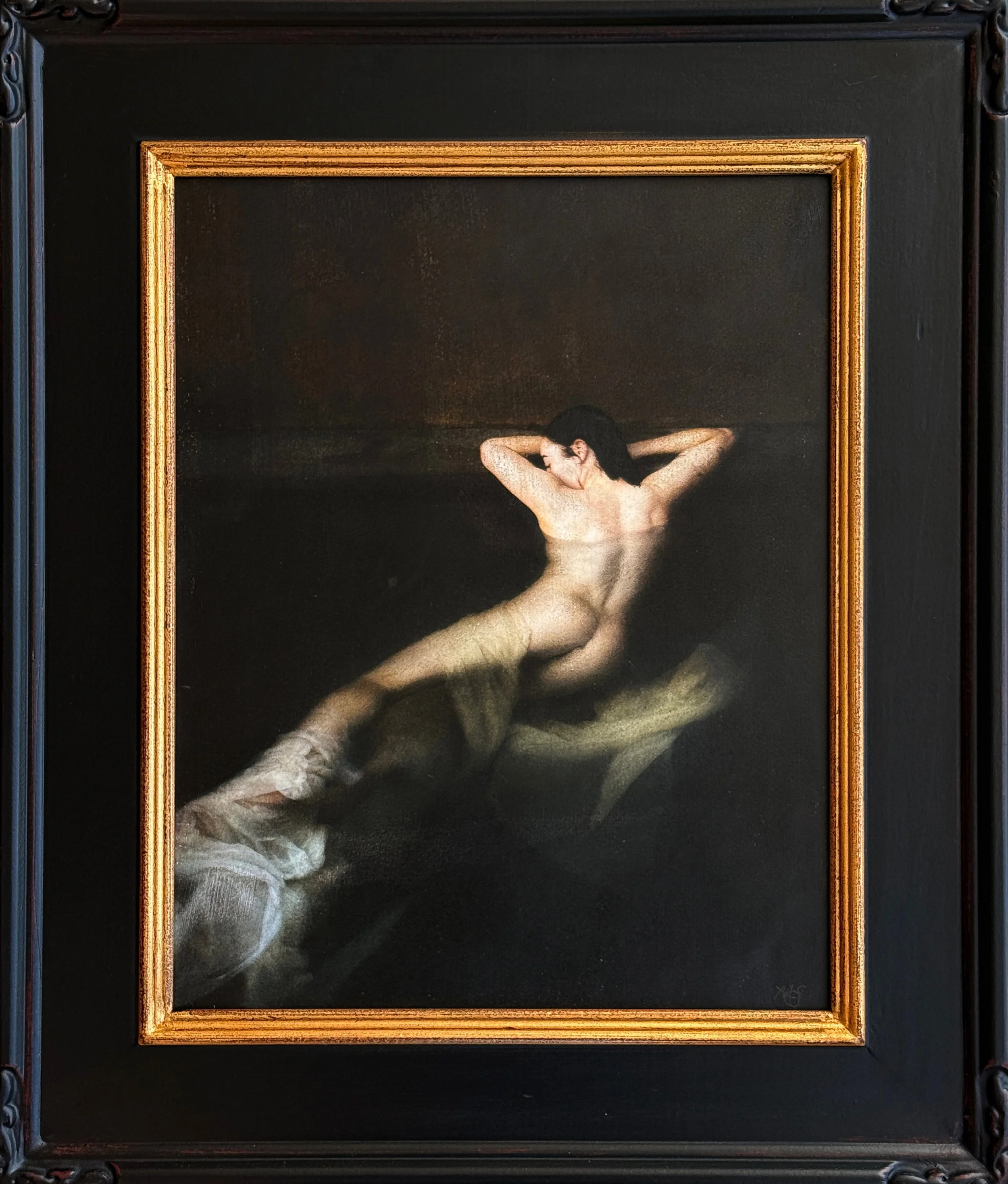 MICHAEL ASH SMITH  IF IT'S HARMED ME - THREE   Ink transfer, oil, barite on paper in a custom wood frame 12 x 15 inches 38.1 x 30.5 centimeters  $1000   INQUIRE →  