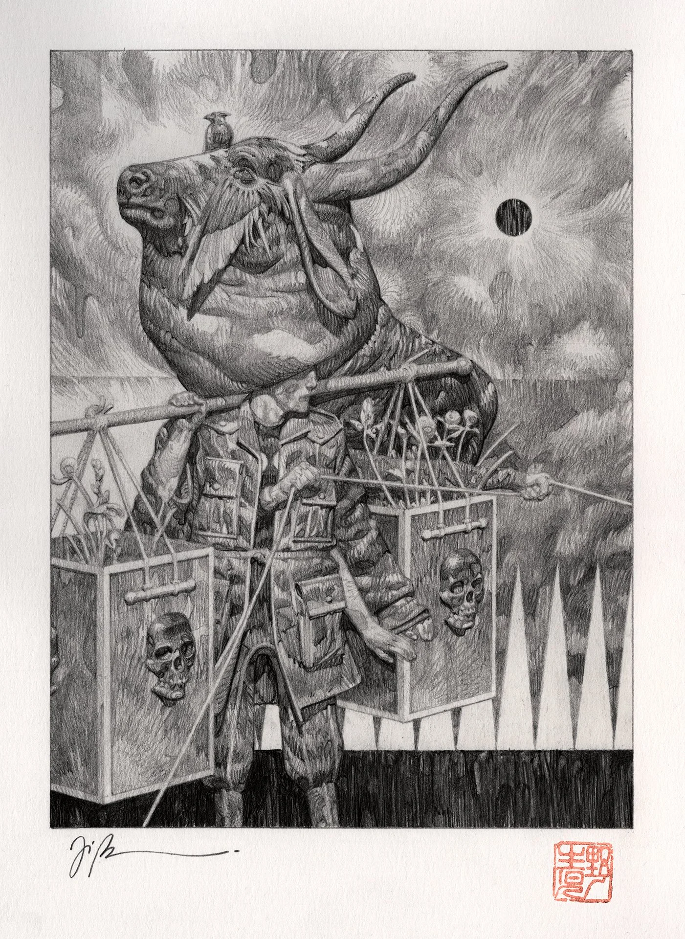 JOÃO RUAS  MINOTAUR VII  Graphite on paper 9.7 x 7.1 inches 24.5 x 18 centimeters   SOLD  