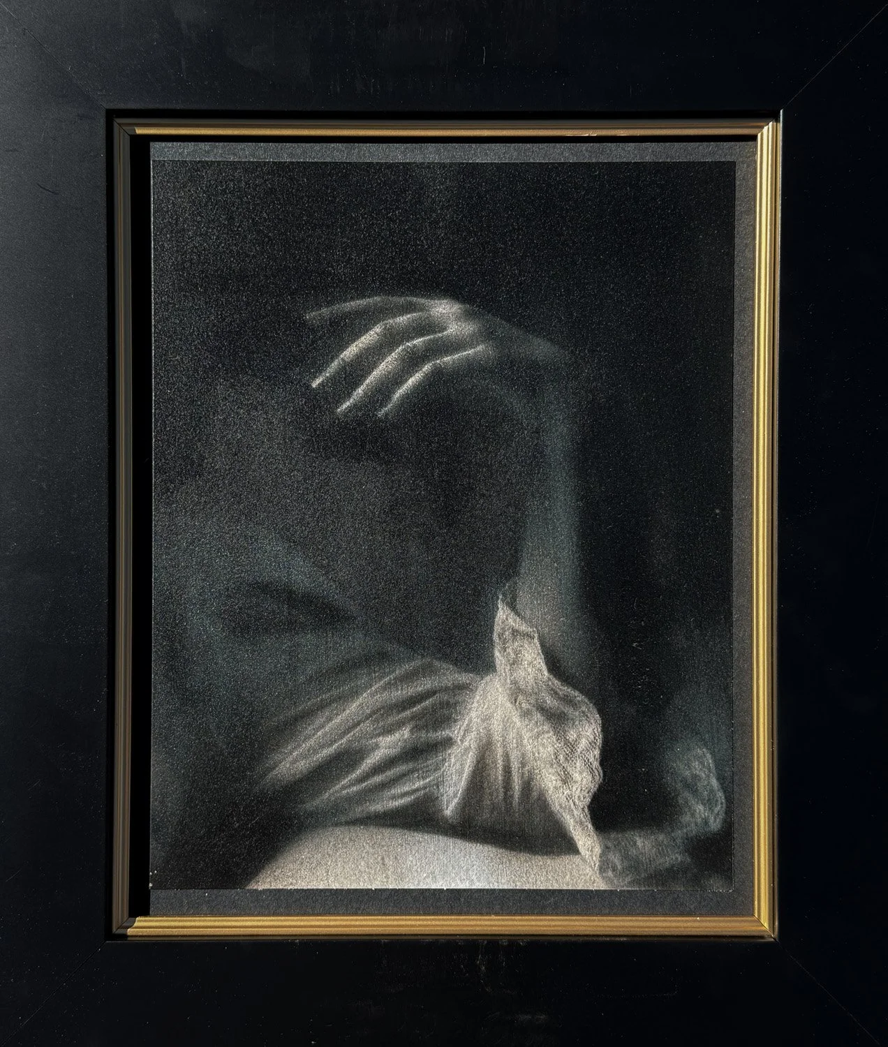 MICHAEL ASH SMITH  THE SADNESS OF LONGING - TWO  Ink transfer, oil, and barite on 300 GSM Arches paper 1O x 8 inches 25.4 × 2O.3 centimeters   SOLD   