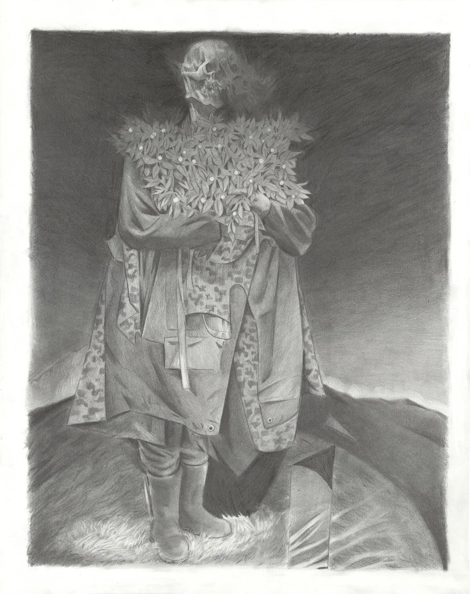 DENIS DALESIO  SIDE EYE HARVEST  Graphite on paper 20  x 16 inches 50.8 × 40.6 centimeters  $1200   INQUIRE →  