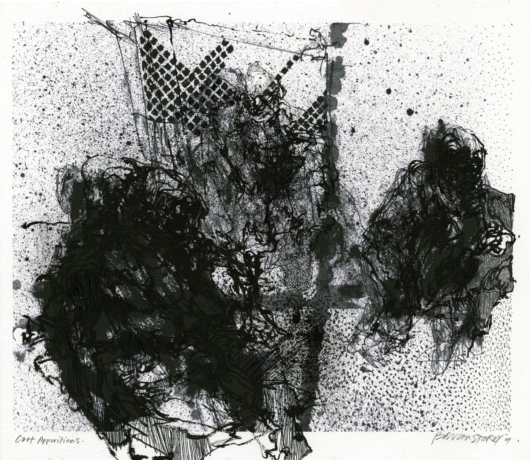BARRON STOREY  CART APPARITIONS  Ink on paper 15 x 13 inches   SOLD