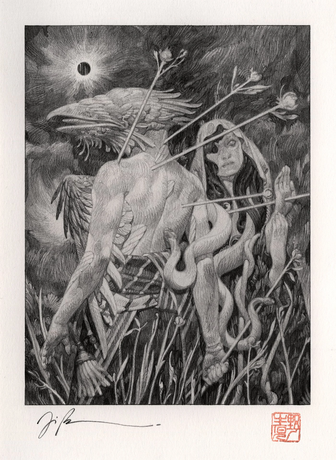 JOÃO RUAS  ORTHROS  Graphite on paper 9.7 x 7.1 inches 24.5 x 18 centimeters  $1800   BUY→  