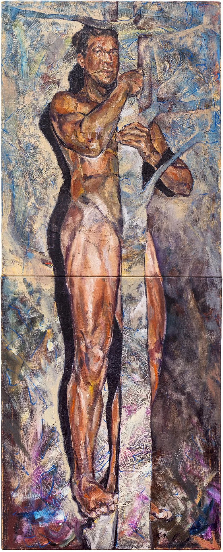 RAFAEL HAYASHI  ESTUDO P/ VIGÍLIA 
(VIGILANCE STUDY ) Oil on Two Canvases 31.5 x 15.75 inches 80 × 40 centimeters  $2600   INQUIRE →  