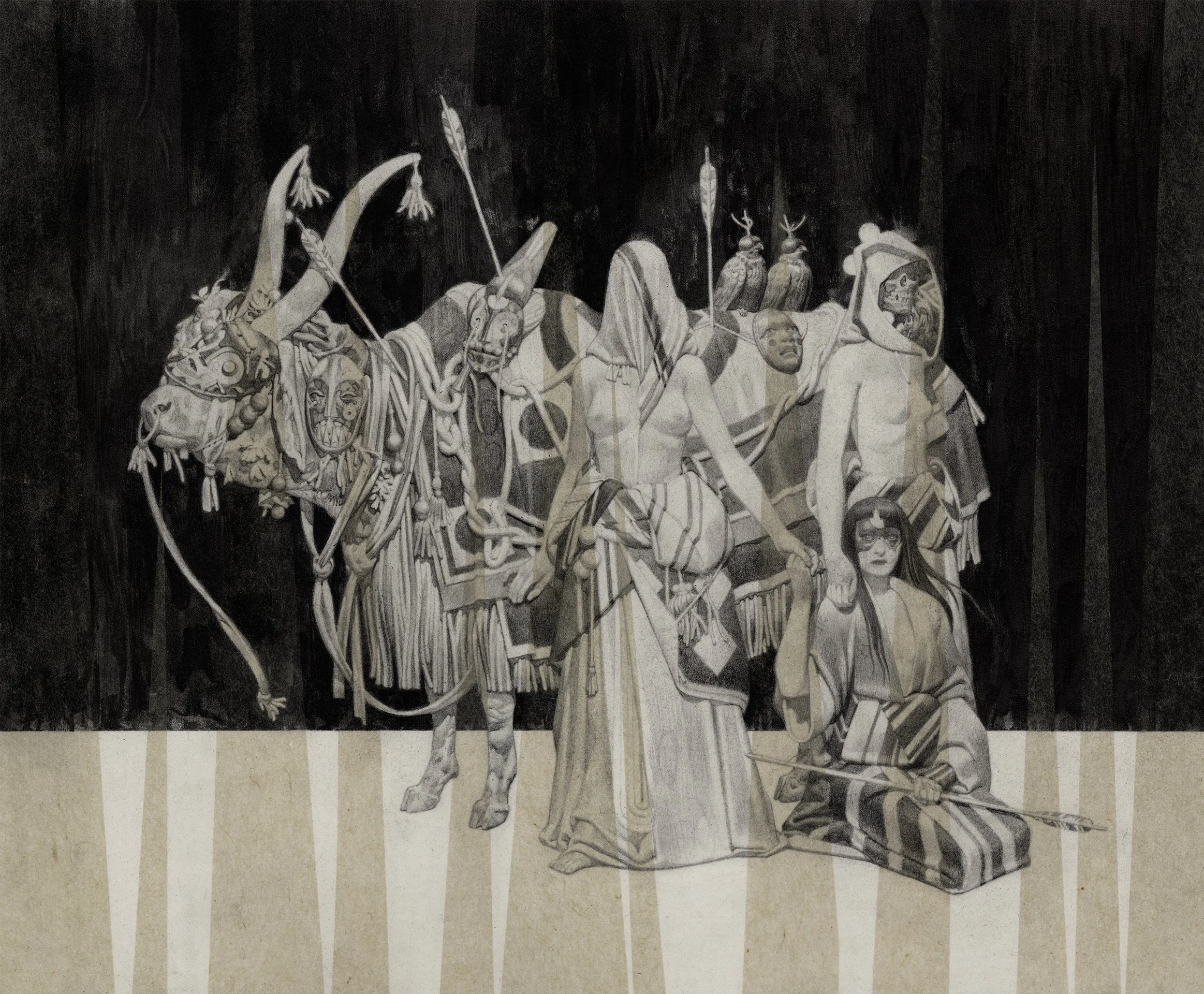 JOÃO RUAS  CORTEJO  Graphite on washi paper and pastelmat 15.75 x 19 inches 40 × 48.25 centimeters  RESERVED  