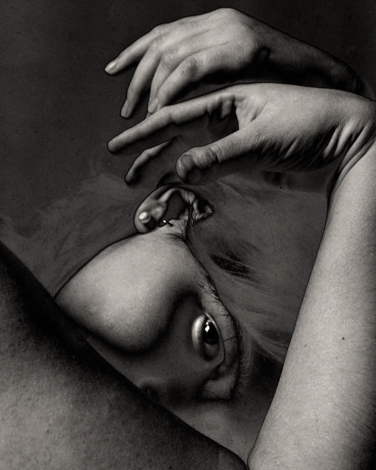 MICHAEL ASH SMITH  THE SADNESS OF LONGING - TEN  Ink transfer, oil, and barite on 300 GSM Arches paper 13 x 1O inches 33 × 25.4 centimeters  $2000   INQUIRE →  