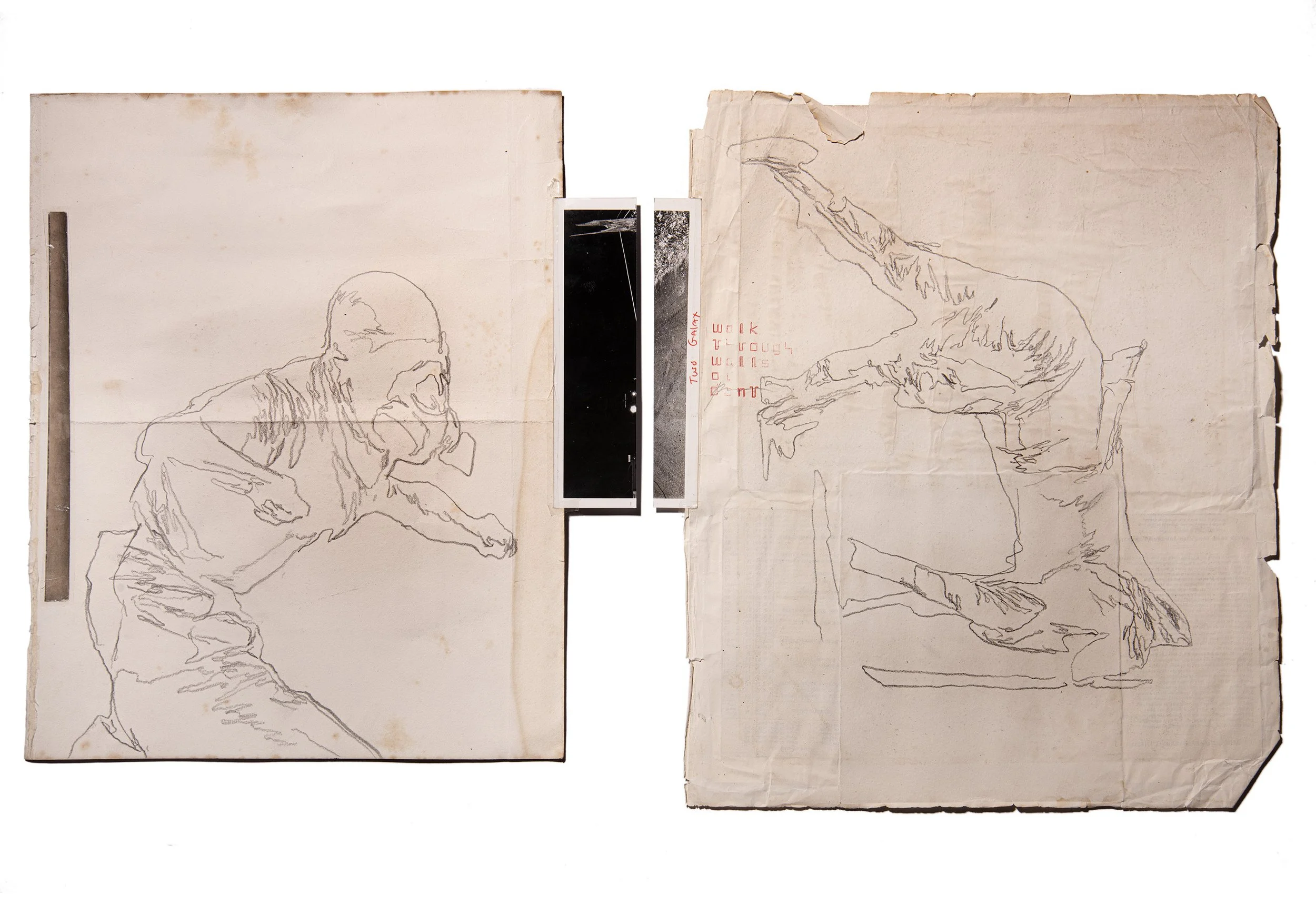 PHIL HALE  WALK THROUGH WALLS OR DON'T (07)  Graphite on antique paper, photograph 32 x 23 inches 81.3 x 81.3 centimeters  $4000   INQUIRE →  