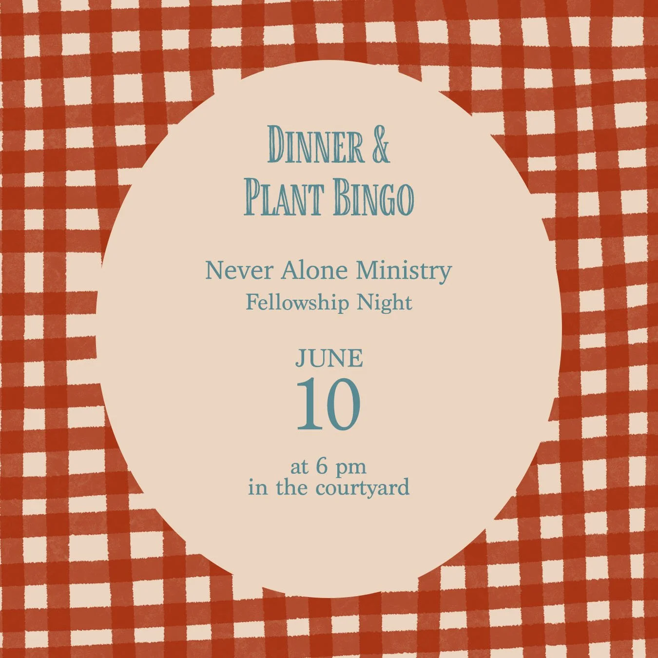 Our Never Alone Ministry is hosting a Dinner and Bingo night before their summer break. We look forward to a wonderful evening of fellowship and community.