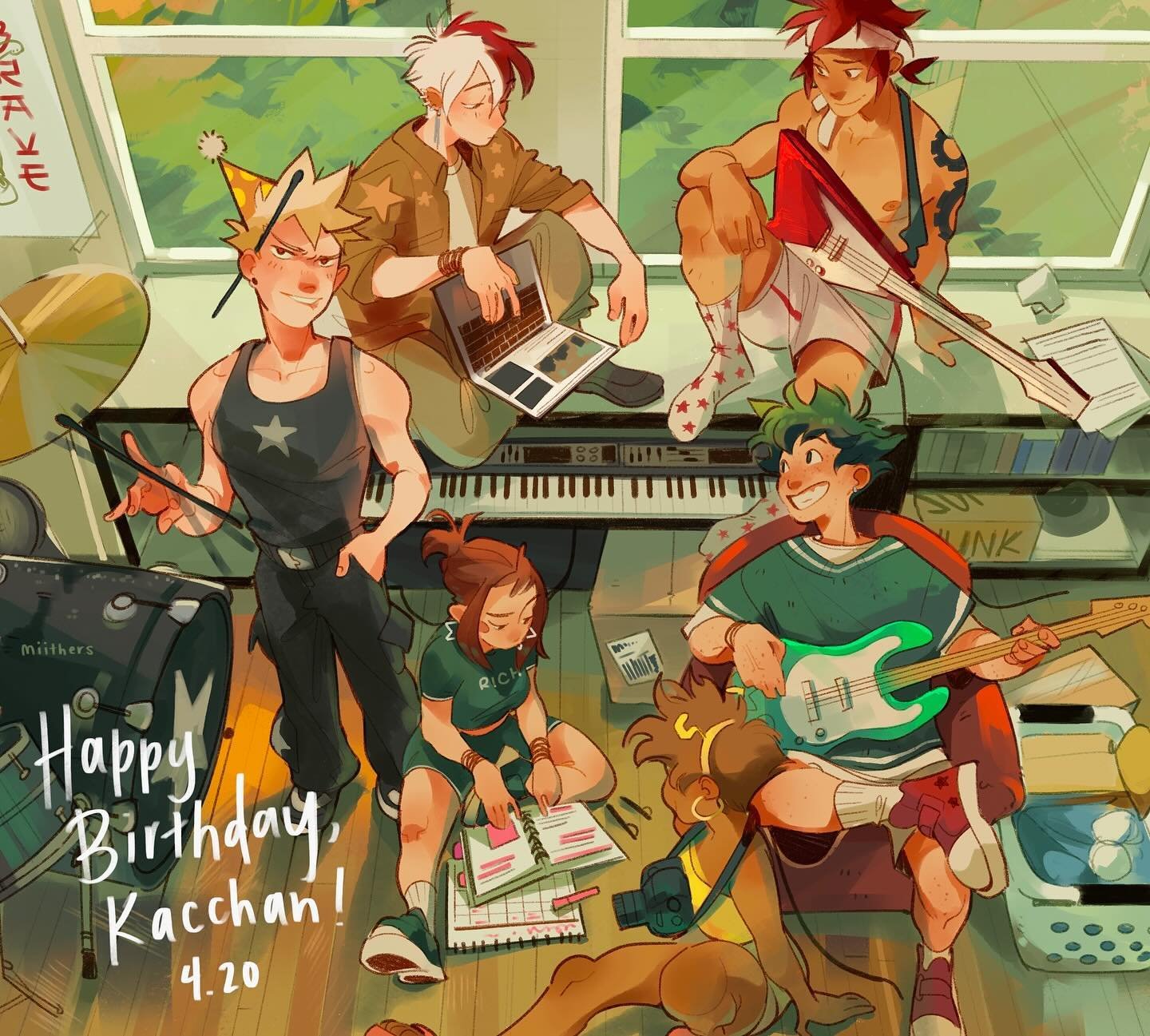 4.20 &mdash; happy birthday katsuki, you gigantic nerd!!

this is from a band au that @daniartonline and i created!! scroll for a little more lore :) AND if you scroll far enough, i have a #krbk treat ;) all the good things on this kid&rsquo;s birthd