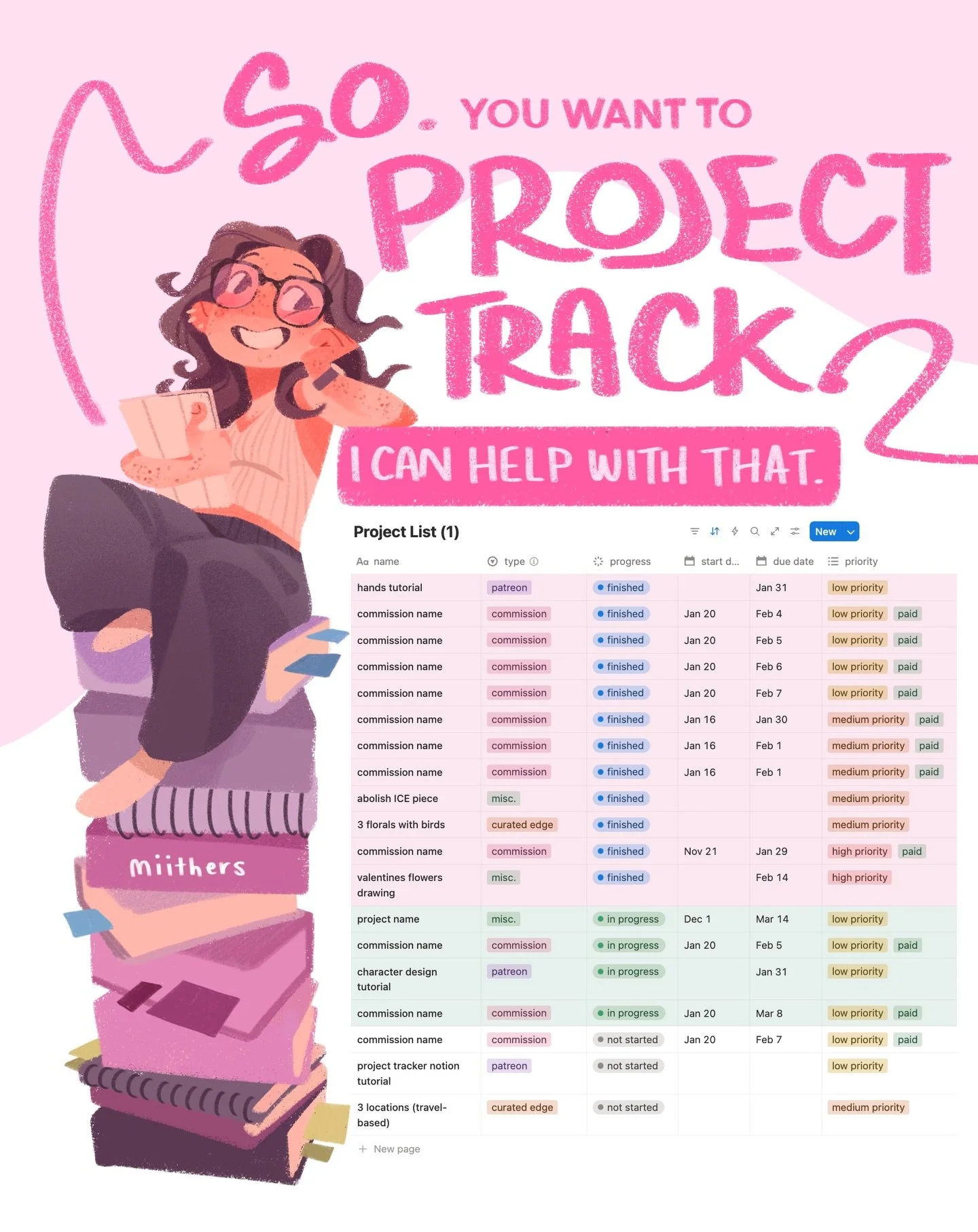 the long awaited tutorial i promised&hellip;she&rsquo;s here! this is the tracker that helped me organize and complete 17 projects in 2.5 weeks. (do not do that.)

find it on my patreon&mdash;free for everyone! any future organizational tool videos w